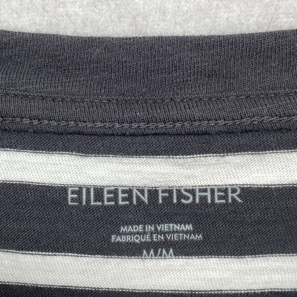 EILEEN FISHER Top M Organic Cotton Jersey Striped Boxy Dolman Sleeve Gray - Picture 5 of 10